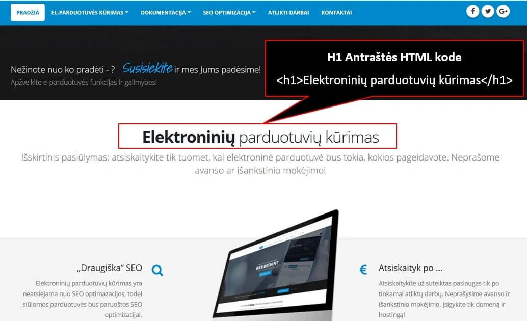 h1 antraštės panaudojimas